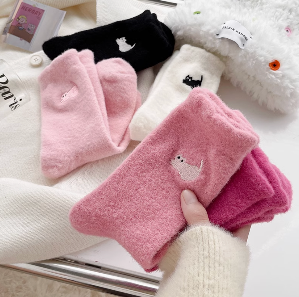 Cute Yoga Cat Home Velvet Sleep Socks
