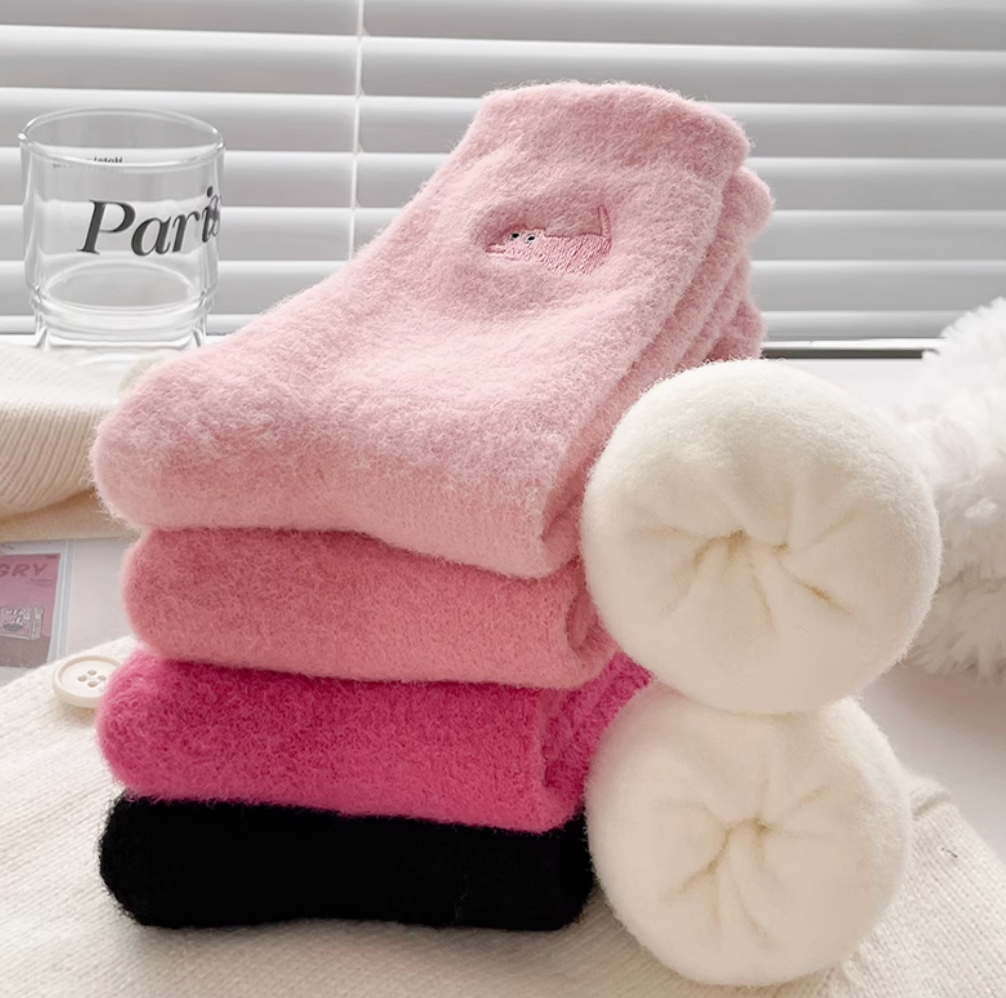 Cute Yoga Cat Home Velvet Sleep Socks