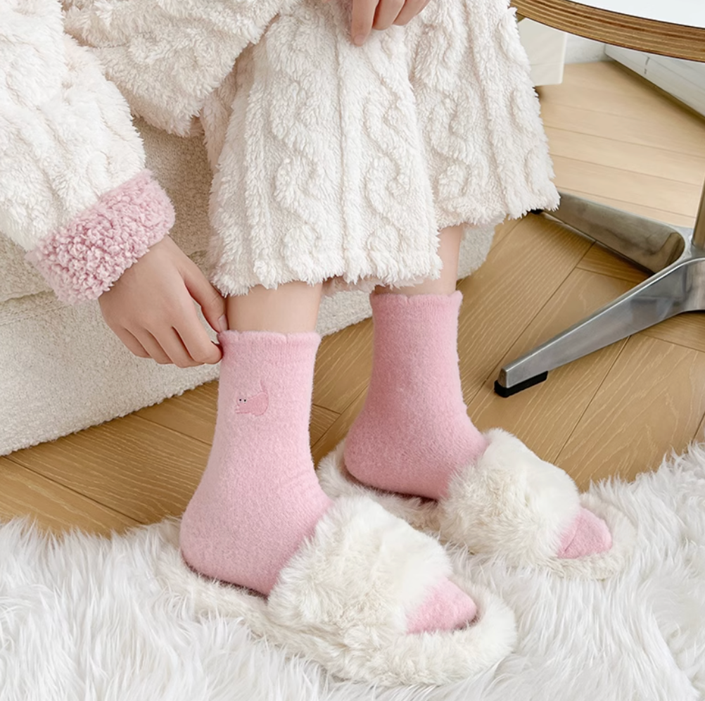Cute Yoga Cat Home Velvet Sleep Socks