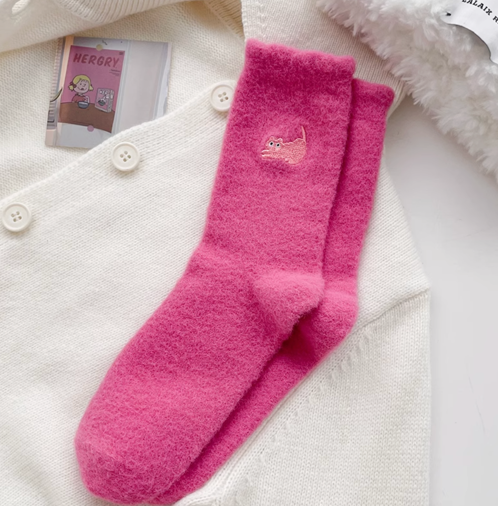 Cute Yoga Cat Home Velvet Sleep Socks