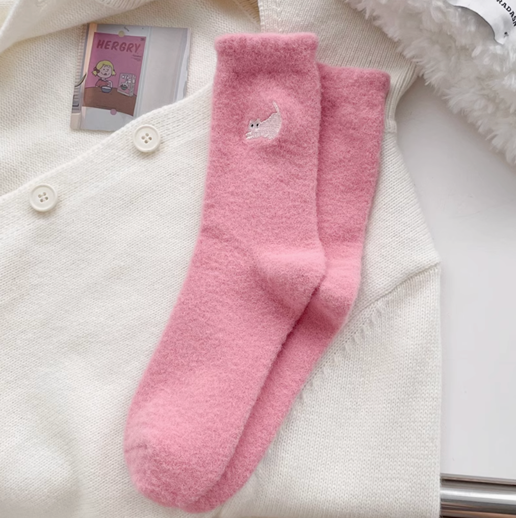Cute Yoga Cat Home Velvet Sleep Socks