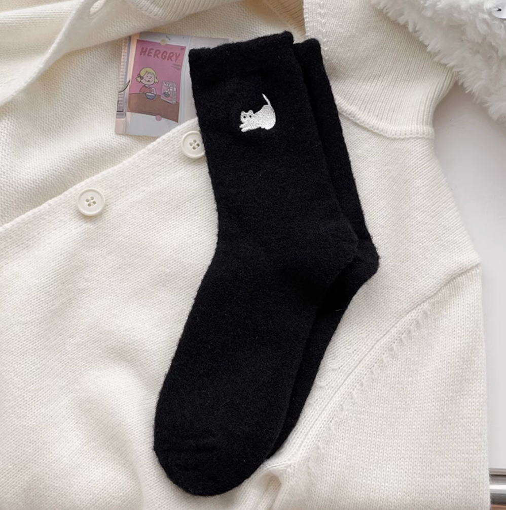 Cute Yoga Cat Home Velvet Sleep Socks