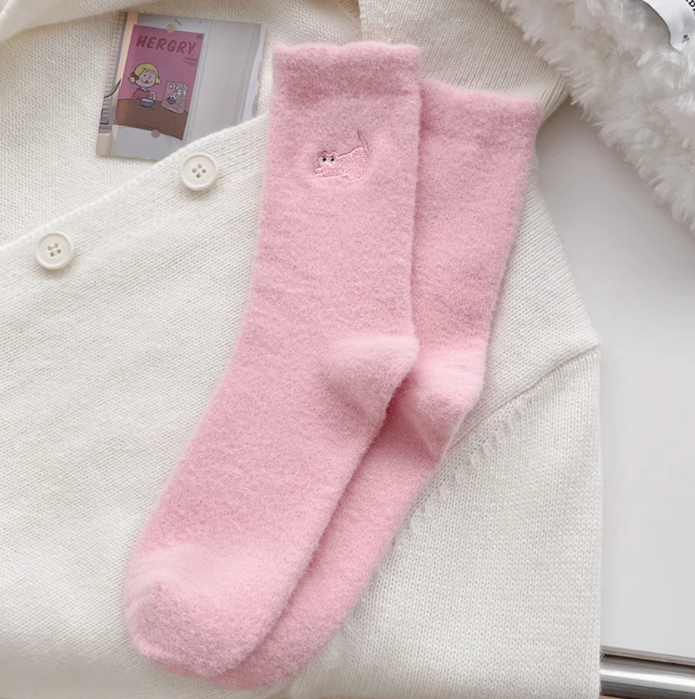 Cute Yoga Cat Home Velvet Sleep Socks