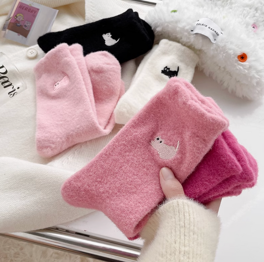 Cute Yoga Cat Home Velvet Sleep Socks